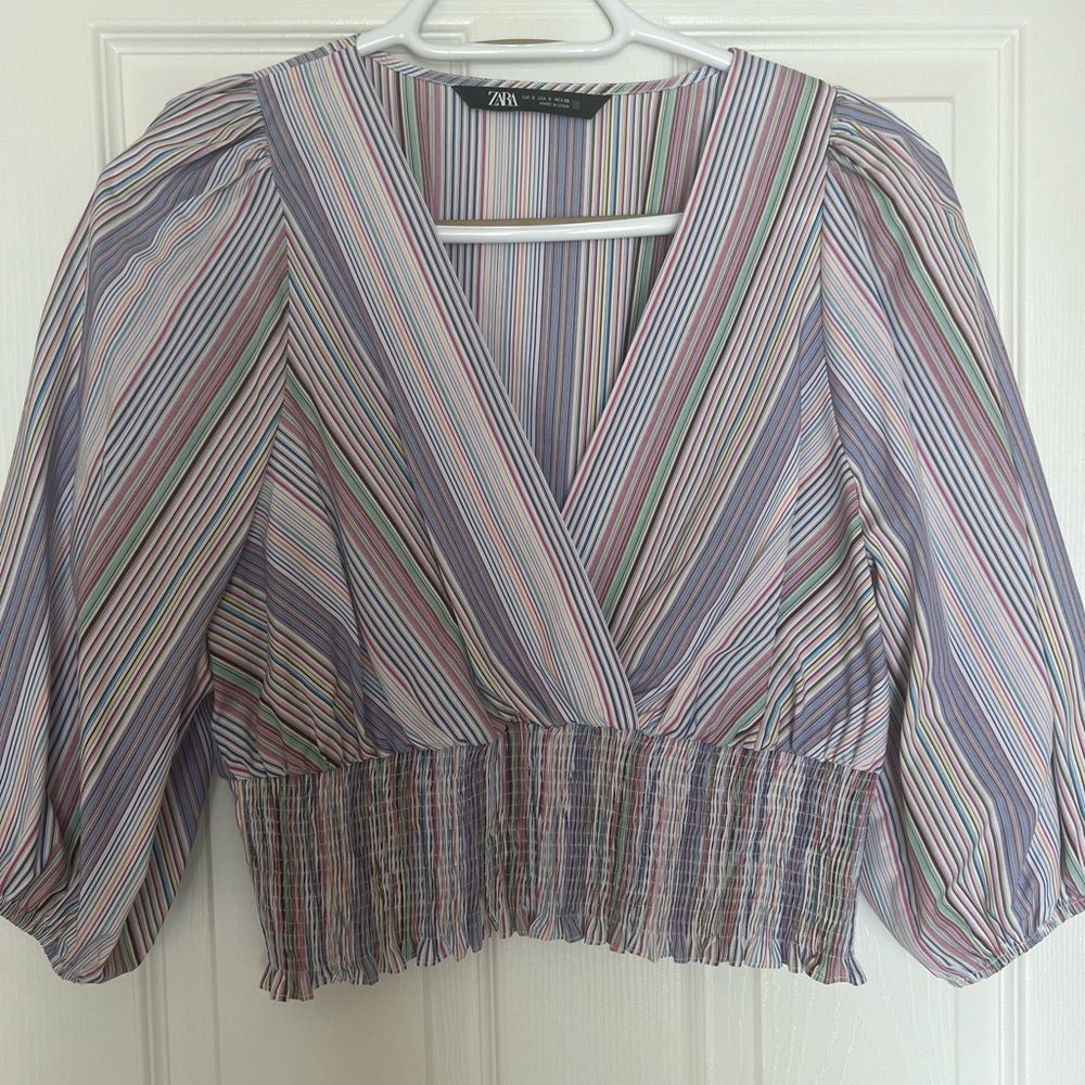 Zara Multi coloured Striped 3/4 Sleeve Blouse/Crop Top Size S